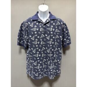 Vintage 90s Sutter & Grant Sailboat Design Mens M Polo Blue Cotton Made In USA